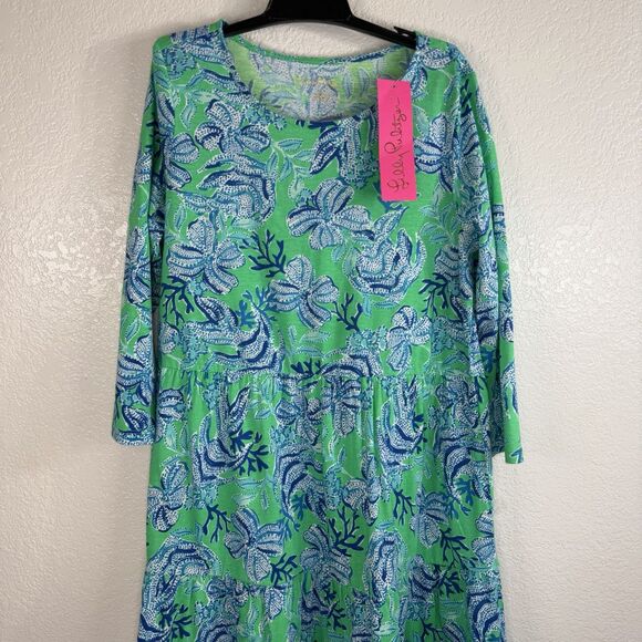 NWT Lilly Pulitzer Mini Geanna Swing Dress Green Floral XL 12 - 14 Kids Cotton - Picture 3 of 11
